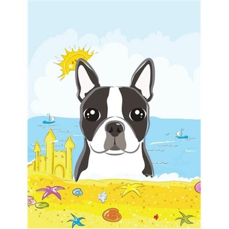Carolines Treasures Carolines Treasures BB2071CHF Boston Terrier Summer Beach Canvas House Flag BB2071CHF